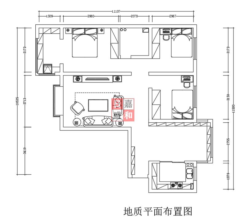 城西地質小區(qū)三室現(xiàn)代歐式風格裝修方案